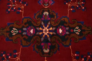 Red Semi Antique Red Tribal 4X10 Hamedan Persian Runner Rug