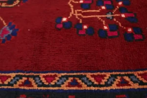 Red Semi Antique Red Tribal 4X10 Hamedan Persian Runner Rug