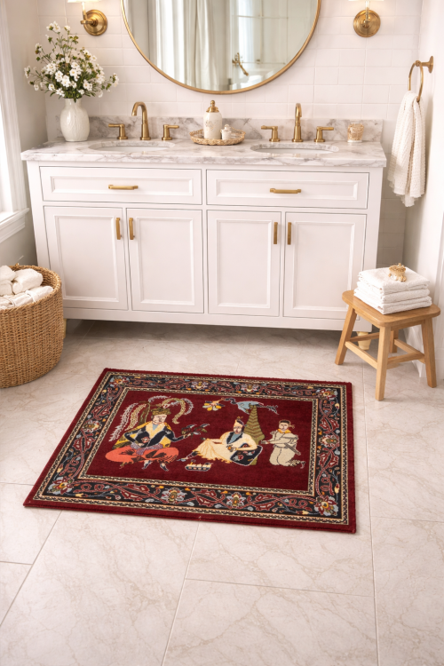 Wine Red Pictorial 2'9" x 3'3" Kashan Persian Rug