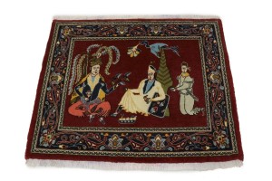 Wine Red Pictorial 2'9X3'3 Kashan Persian Rug