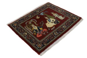 Wine Red Pictorial 2'9X3'3 Kashan Persian Rug