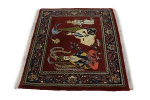 Wine Red Pictorial 2'9X3'3 Kashan Persian Rug