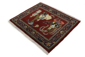 Wine Red Pictorial 2'9X3'3 Kashan Persian Rug