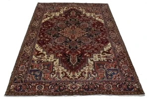 Wine Red Floral 8X11 Heriz Persian Rug