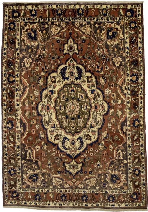 Vintage Rusty Brown Floral 7X10 Bakhtiari Persian Rug