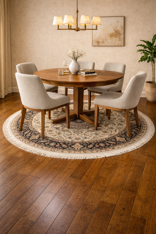 Cream Classic 5' x 5' Tabriz Persian Round Rug