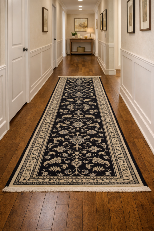 Navy Blue Classic 2'5" x 10' Nain Kashmar Persian Runner Rug