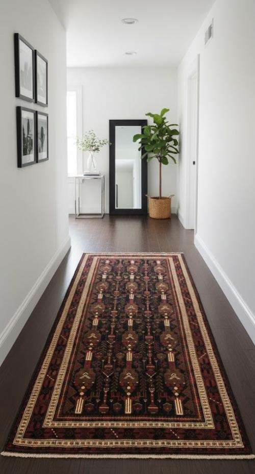 Vintage Dark Navy Blue Tribal 4' x 10' Balouch Persian Runner Rug