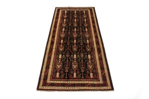 Vintage Dark Navy Blue Tribal 4X10 Balouch Persian Runner Rug