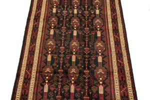 Vintage Dark Navy Blue Tribal 4X10 Balouch Persian Runner Rug