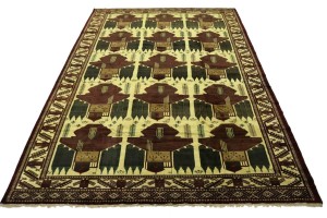 Vintage Beige Tribal 9X13 Turkoman Persian Rug