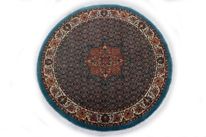 Teal Blue Floral 4X4 Bidjar Halvaei Persian Round Rug