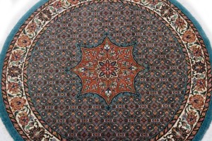 Teal Blue Floral 4X4 Bidjar Halvaei Persian Round Rug