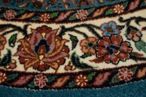 Teal Blue Floral 4X4 Bidjar Halvaei Persian Round Rug