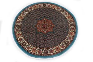 Teal Blue Floral 4X4 Bidjar Halvaei Persian Round Rug