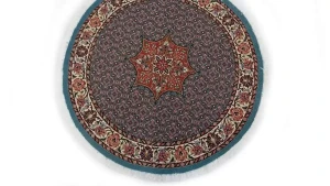 Teal Blue Floral 4X4 Bidjar Halvaei Persian Round Rug