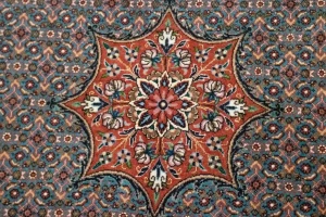 Teal Blue Floral 4X4 Bidjar Halvaei Persian Round Rug