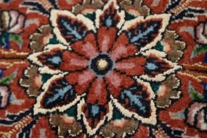 Teal Blue Floral 4X4 Bidjar Halvaei Persian Round Rug