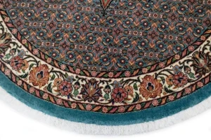 Teal Blue Floral 4X4 Bidjar Halvaei Persian Round Rug