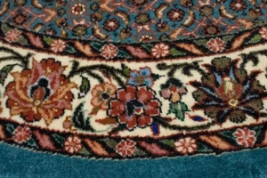 Teal Blue Floral 4X4 Bidjar Halvaei Persian Round Rug