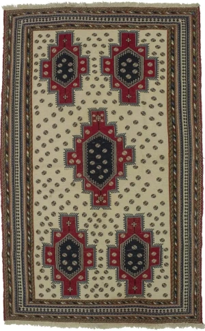 Cream Tribal 4X7 Sumak Persian Oriental Rug