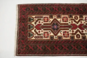 Vintage Ivory Tribal 3X13 Balouch Persian Runner Rug