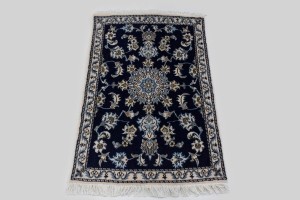 Navy Blue Floral Classic 3X4 Nain Persian Rug