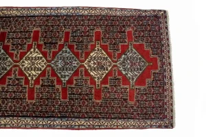 Dark Purple-navy Vintage Geometric 3X13 Bidjar Sanneh Persian Runner Rug