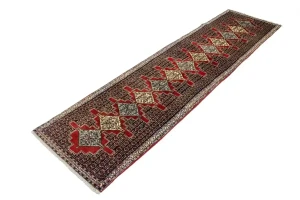 Dark Purple-navy Vintage Geometric 3X13 Bidjar Sanneh Persian Runner Rug