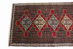 Dark Purple-navy Vintage Geometric 3X13 Bidjar Sanneh Persian Runner Rug