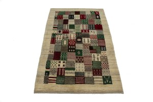 Beige Tribal 4X6 Gabbeh Persian Rug