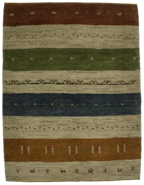Multicolored Stripes 4X5 Gabbeh Persian Rug