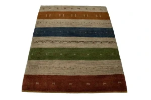 Multicolored Stripes 4X5 Gabbeh Persian Rug