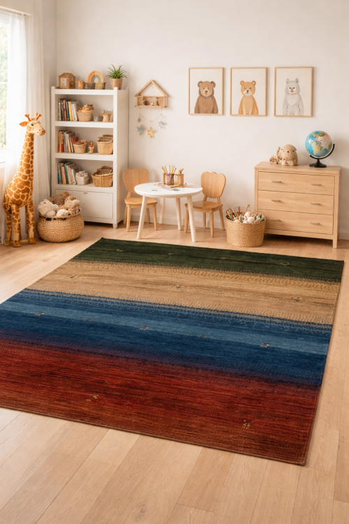 Multiolored Stripes Tribal 5X6 Gabbeh Persian Rug