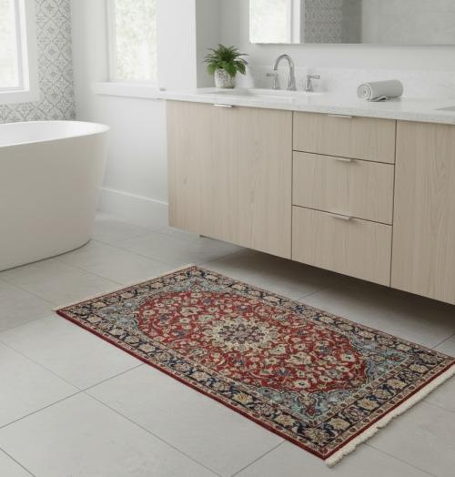 Vintage Scarlet Red Traditional 3'6" x  6'2" Isfahan Persian Rug