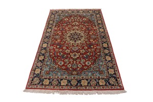 Vintage Scarlet Red Traditional 3'6X6'2 Isfahan Persian Rug