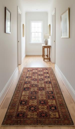 Vintage Beige Geometric 5' x 10' Meshkin Persian Runner Rug