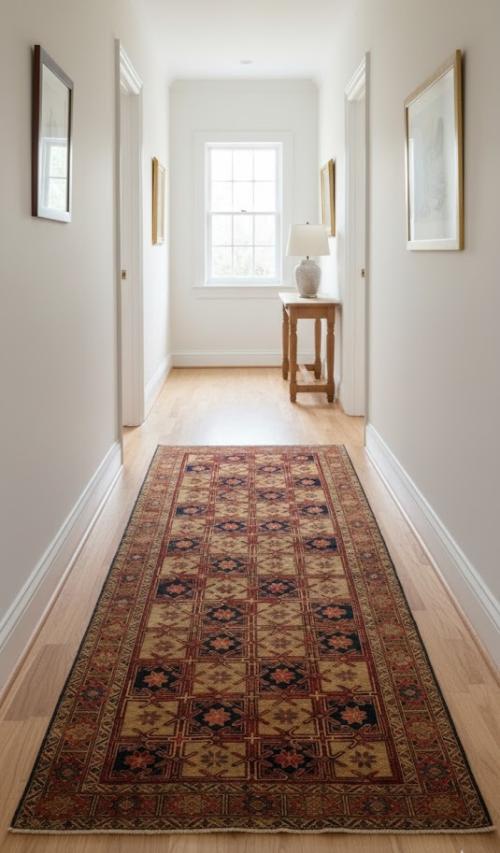 Vintage Beige Geometric 5' x 10' Meshkin Persian Runner Rug