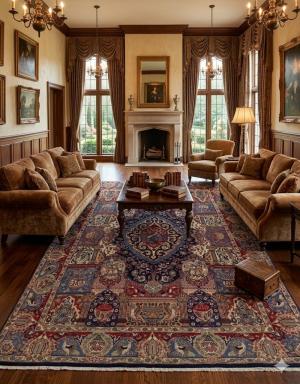 Semi Antique Navy Blue Pictorial 9'8"x12'5" Kashmar Persian Rug