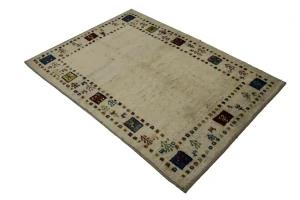 Vintage Cream Tribal 4X6 Gabbeh Persian Rug