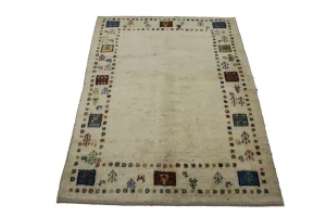 Vintage Cream Tribal 4X6 Gabbeh Persian Rug