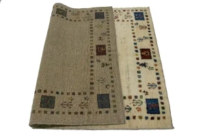 Vintage Cream Tribal 4X6 Gabbeh Persian Rug