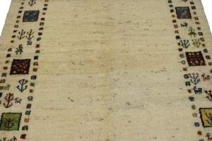 Vintage Cream Tribal 4X6 Gabbeh Persian Rug