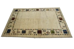 Vintage Cream Tribal 4X6 Gabbeh Persian Rug