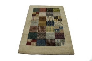Cream Tribal 3'6X5'4 Gabbeh Persian Rug