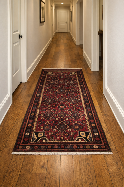 Vintage Red Allover Tribal 4'x7' Hossainabad Persian Rug