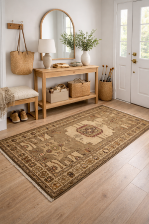 Vintage Khaki Tribal 4X7 Hamedan Persian Rug