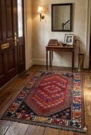 Red Tribal Geometric 4'x6' Shiraz Wool Persian Rug