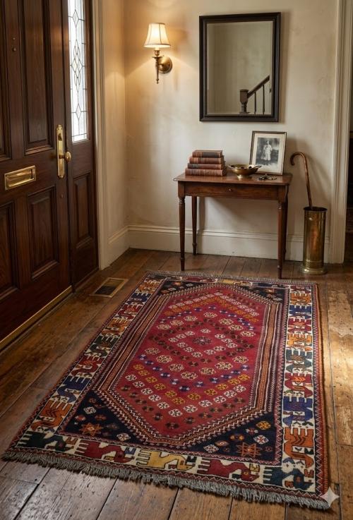 Red Tribal Geometric 4'x6' Shiraz Wool Persian Rug