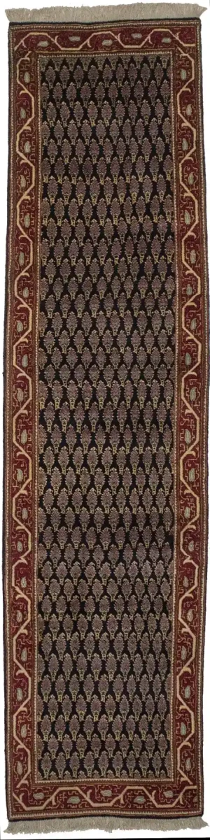 Vintage Dark Navy Floral 3X11 Tabriz Persian Runner Rug